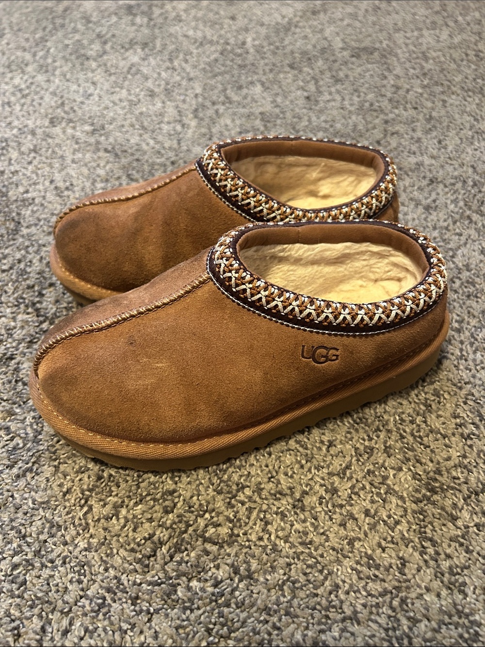 UGG Kids Chestnut Brown Suede Shearling Clog Slippers